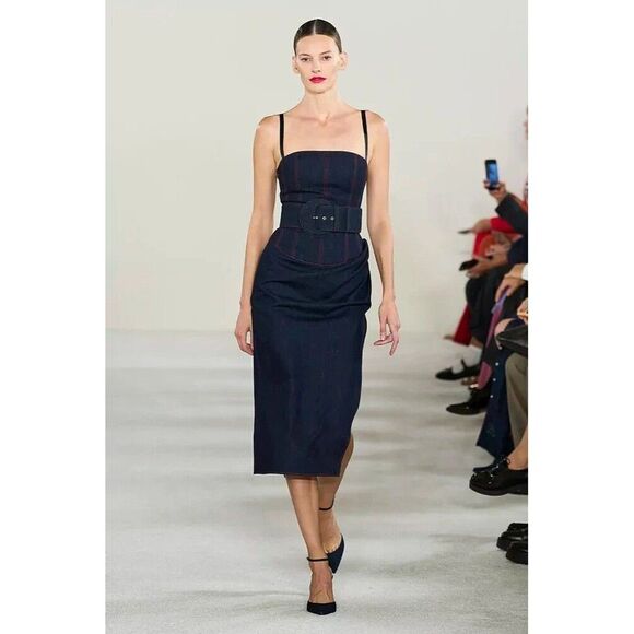 NWT. $ 1790 Carolina Herrera Denim midi dress Sz 10 dark dark blue